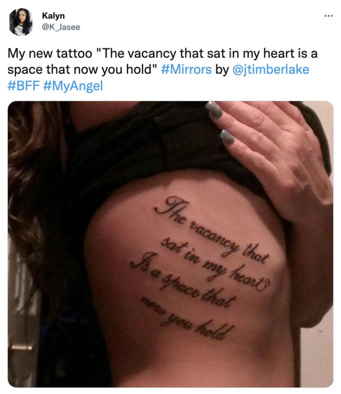 Justin Timberlake Tattoos - Mirrors lyrics