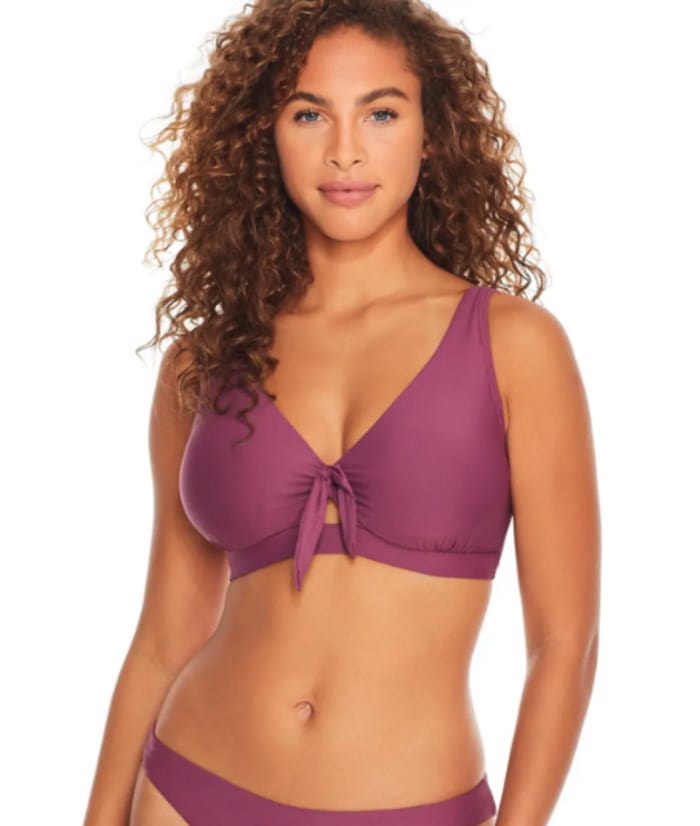 Swimsuits for Big Busts - Birdsong Rayleigh Sky Tie Front Bikini Top