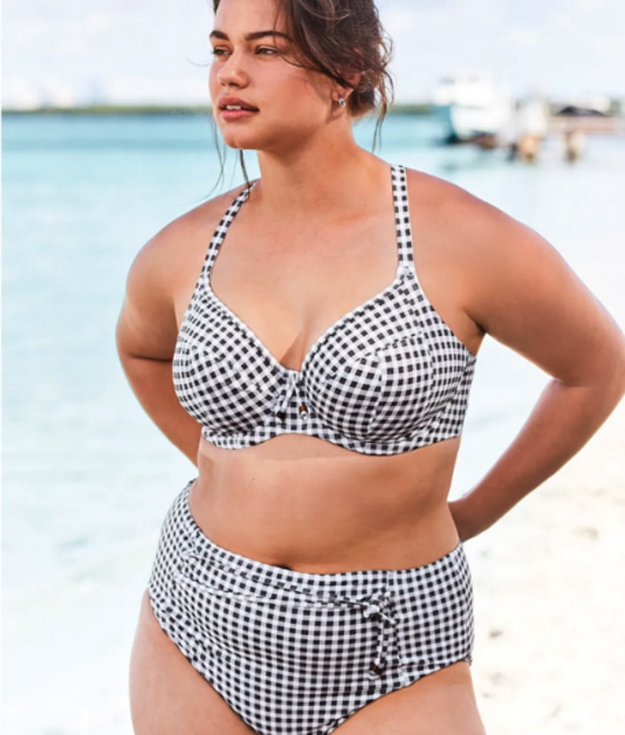 Swimsuits for Big Busts - Elomi Plus Size Checkmate Plunge Bikini Top