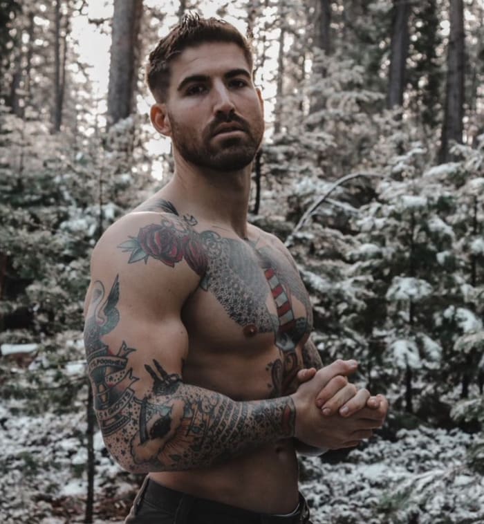 Thoren Bradley Chopping Wood Guy - in snow
