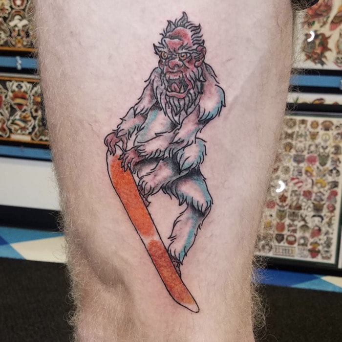 Cryptid Tattoos - Yeti on Snowboard