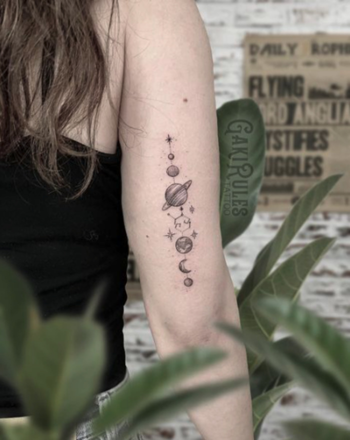 Zodiac Tattoos - planet arm tattoos