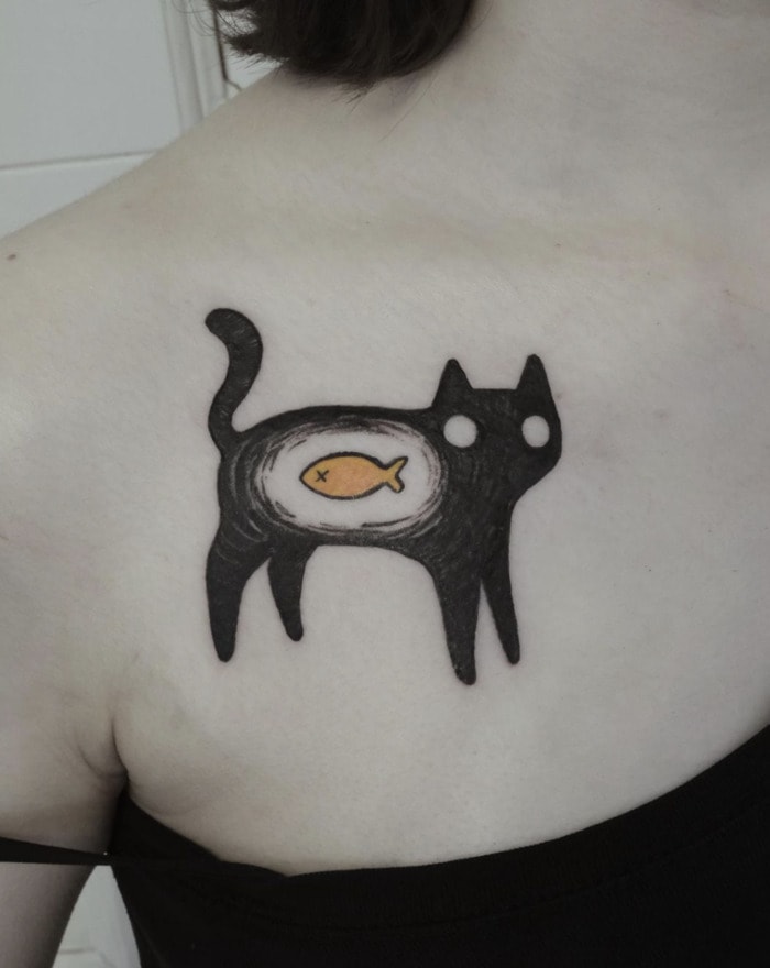 Cool Tattoos - cat with fish inside