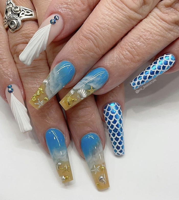 Ocean Nails - 3D mermaid and shell
