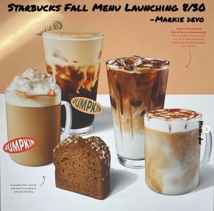 Starbucks Fall Menu 2022 - Pumpkin Drinks