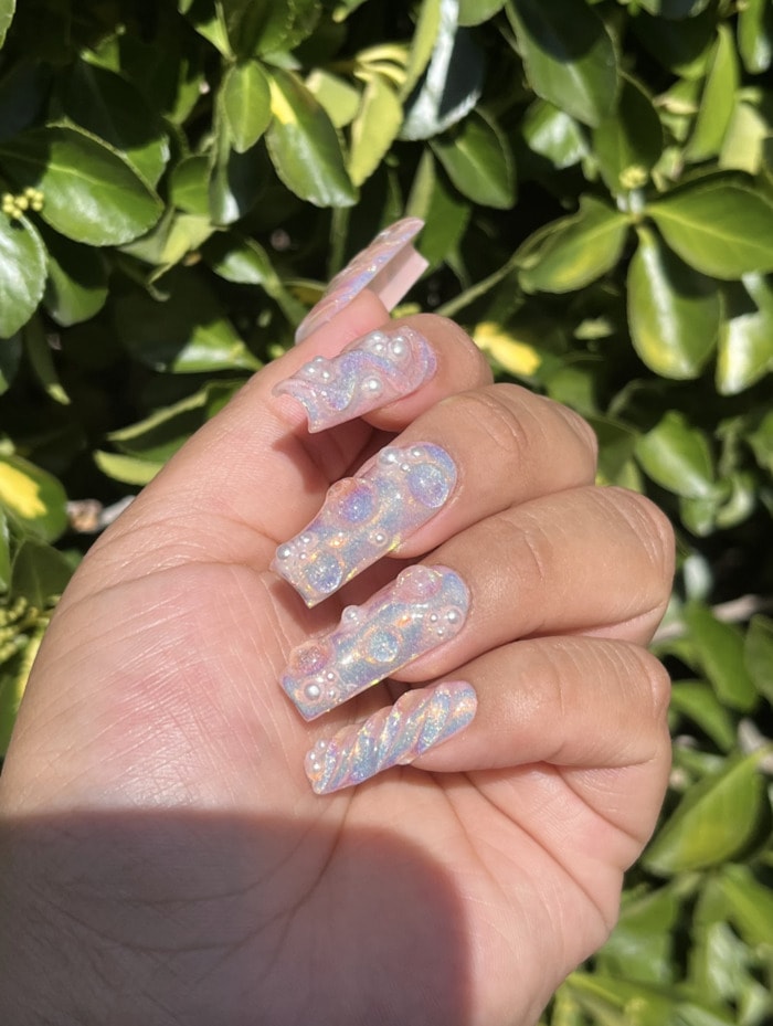 Summer Gel Nail Designs - holographic 3D