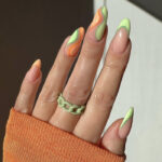 Summer Gel Nail Designs - orange and green wavy