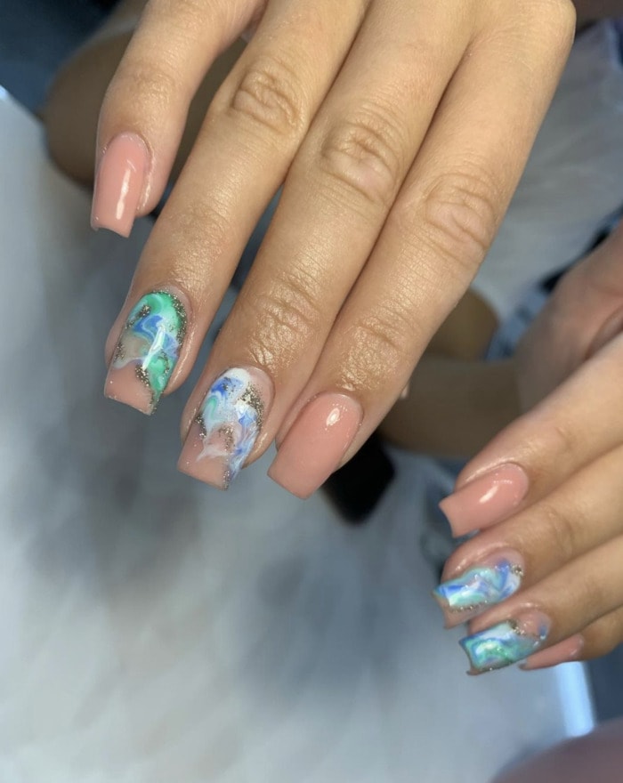 Summer Gel Nail Designs - marbled ocean