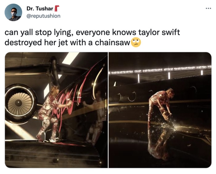 Taylor Swift Private Jet Tweets Memes - chainsaw