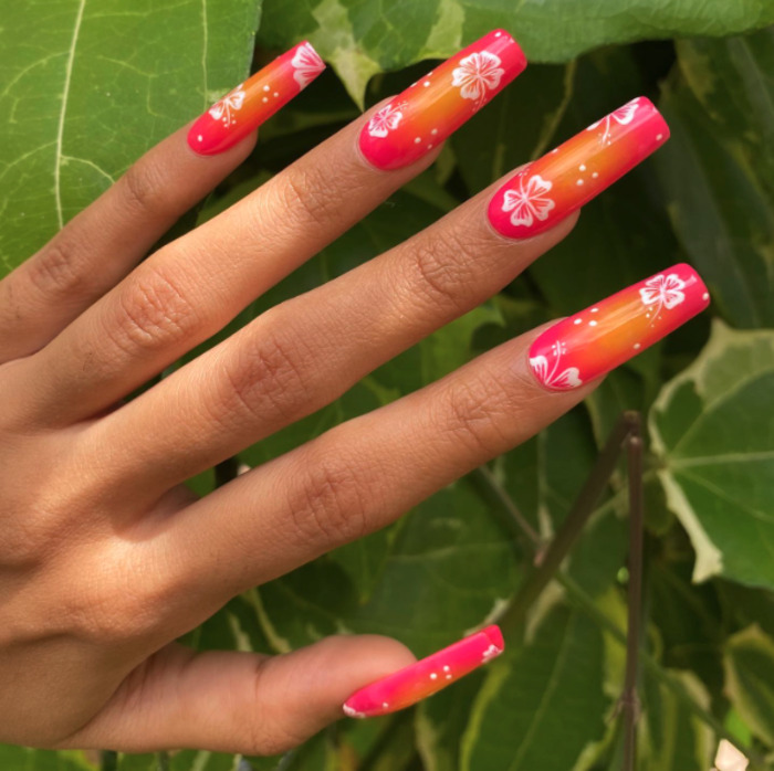 Tropical Nail Designs - pink and orange