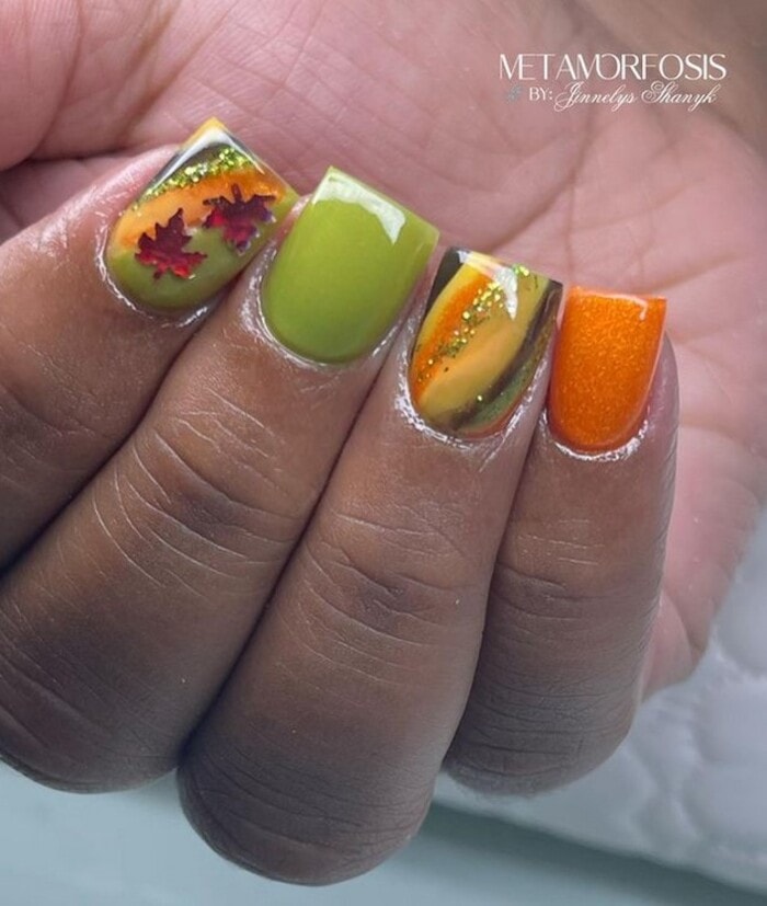 Autumn Fall Nails - Autumn Leaves