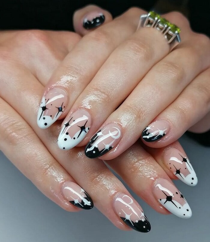 Autumn Fall Nails - Black and White Night Sparkles