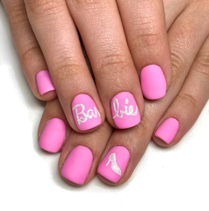 Barbiecore Nails - Barbie decal pink nails