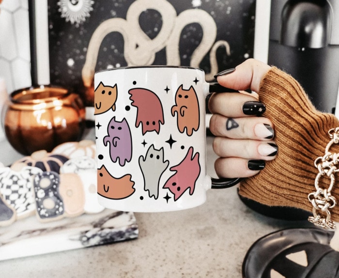 Halloween Coffee Mugs - Ghost Cat Mug