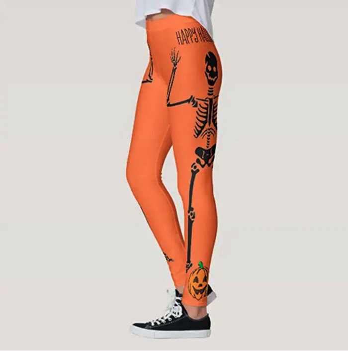 Halloween Leggings Ideas - orange skeleton