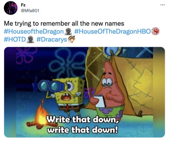 House of the Dragon Memes Tweets First Episode - spongebob names characters