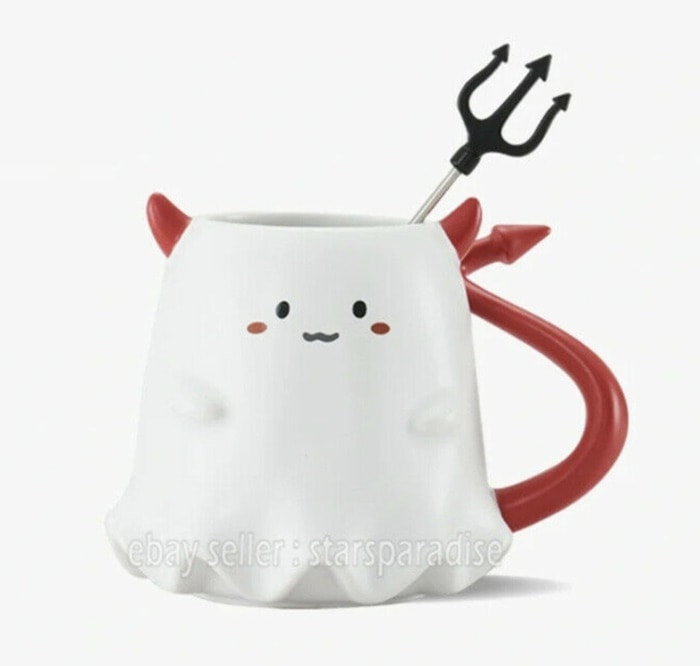 Starbucks Halloween Mugs Asia - Ghost Mug with Devil Horns and Pitchfork