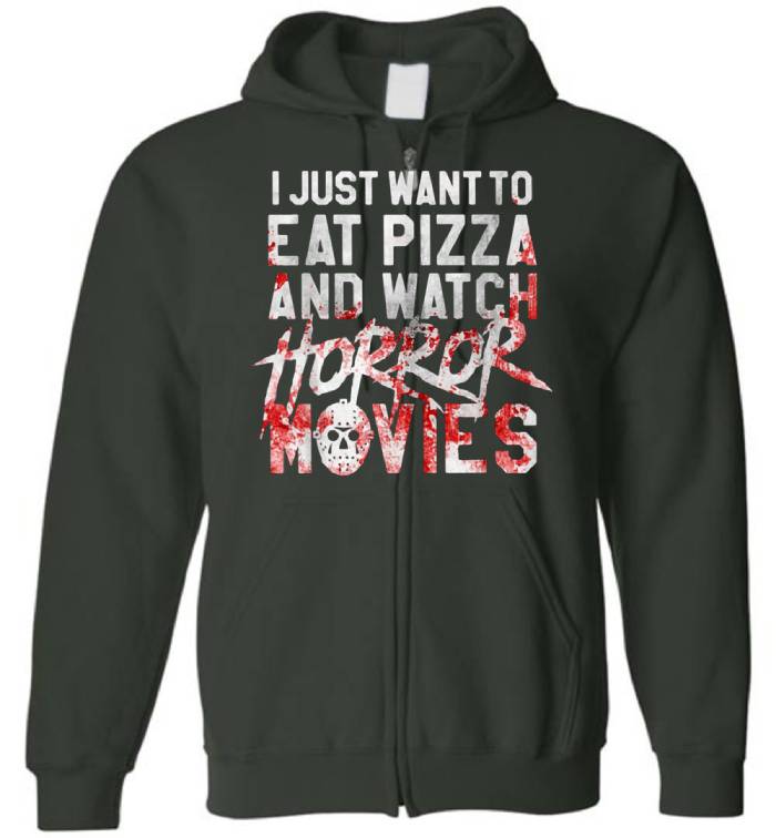 halloween sweaters - pizza and horror movies