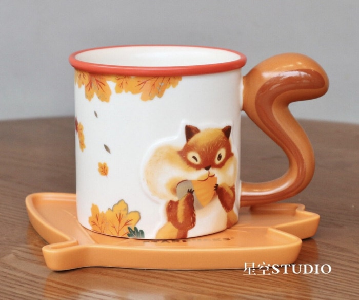 Starbucks Fall Squirrel Mug Collection - Maple Leaf Saucer and Tail Mug
