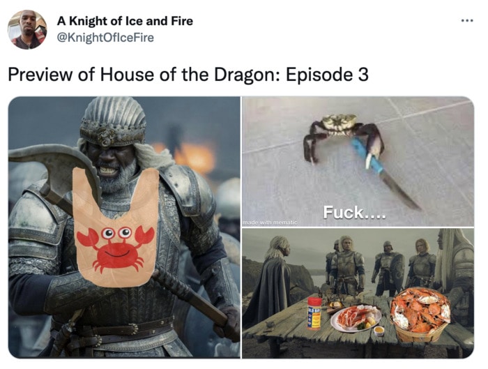 House of the Dragon Episode 3 Memes - crab battle