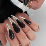 Black Nails - Black Nails With Silver Foil Tips