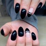 Black Nails - Black Striped Accent Nail Art