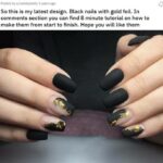 Black Nails - Black and Gold Foil Nails