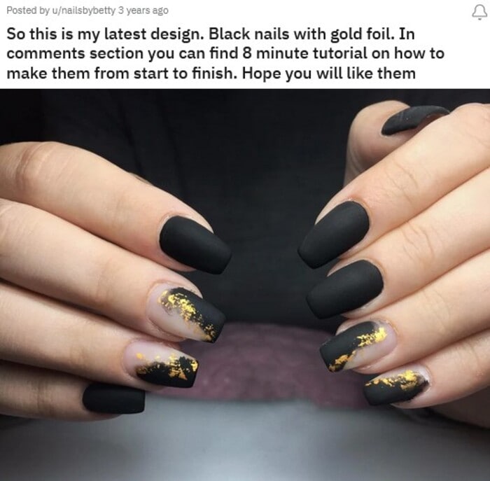 Black Nails - Black and Gold Foil Nails