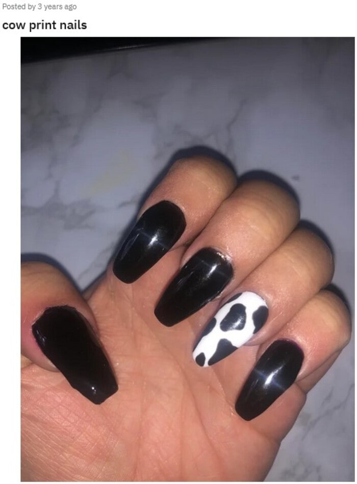 Black Nails - Cow Print Accent Nail