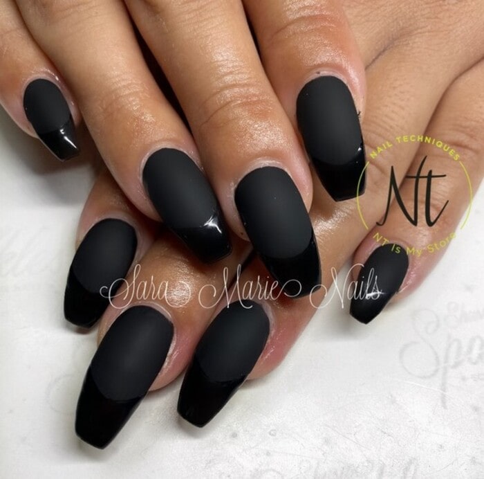 Black Nails - Matte Black Nails With Shiny Black Tips