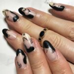 Black Nails - Negative Spacing Faces Nail Designs