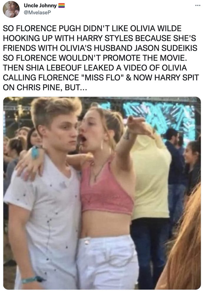 Chris Pine Don't Worry Darling Premiere Memes Tweets - girl yelling at boy