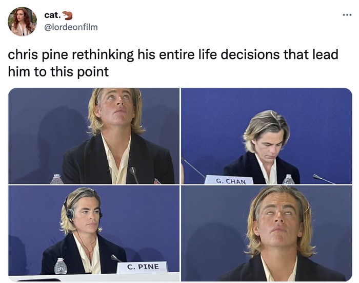 Chris Pine Don't Worry Darling Premiere Memes Tweets - chris pine regretting decisions