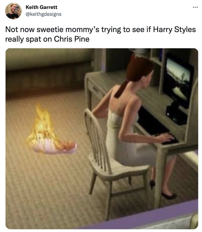 Chris Pine Don't Worry Darling Premiere Memes Tweets - reviewing footage the sims