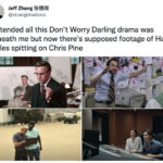 Chris Pine Don't Worry Darling Premiere Memes Tweets - reviewing footage