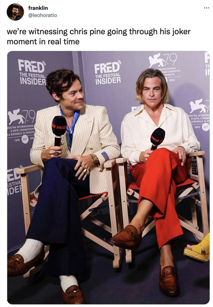 Chris Pine Don't Worry Darling Premiere Memes Tweets - harry styles chris pine