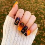 Halloween Nails - Orange and Black Glitter Nails