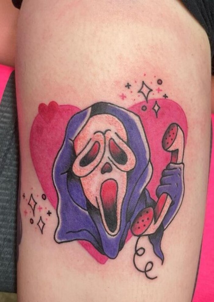 Cory on Twitter I couldnt be happier with my Ghostface tattoo  ScreamMovies ScreamWithRCS ScreamObsessed hellosidney  screamlives4eva AllAboutScream creepyduckart ParamountPics DeadByBHVR  GhostfaceTalks Ghostface Scream tattoo horror 