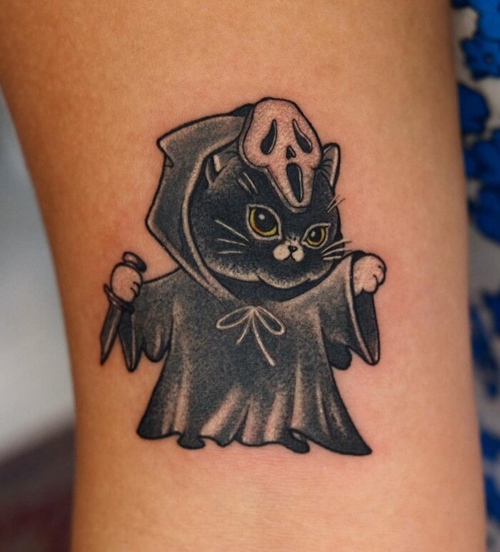 Halloween Tattoos - Kitty Ghost Face
