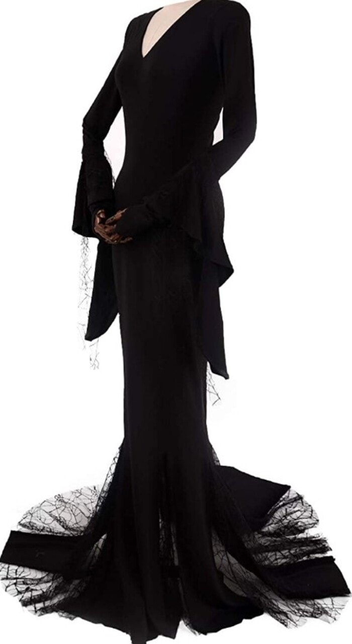 Morticia Addams Costume - Black Dress with Long Sleeves