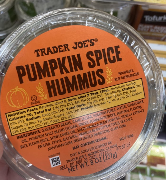 Trader Joe's Fall Items 2022 - Pumpkin Spice Hummus