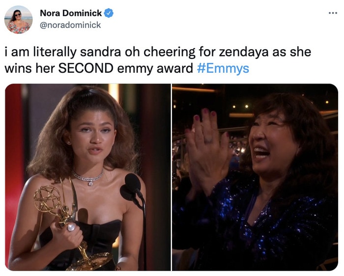 Zendaya Emmy Memes 2022 - sandra oh cheering