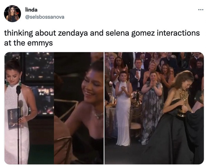 Zendaya Emmy Memes 2022 - selena gomez interaction