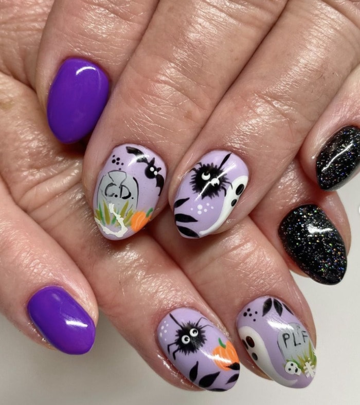 Cute Halloween Nails - graveyard