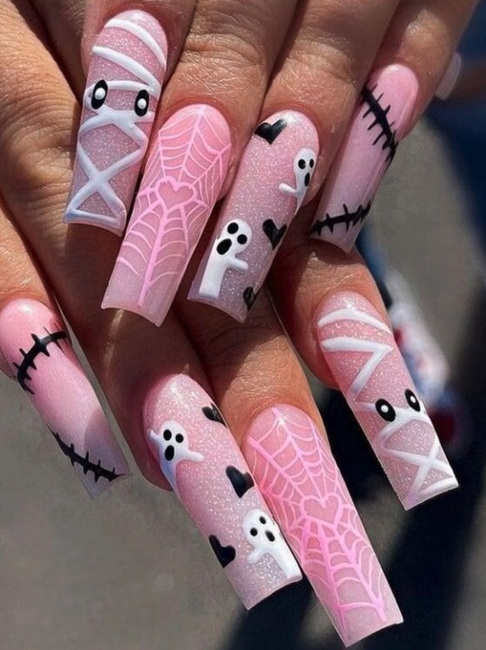 Halloween Nails 2022 - pink coffin nails
