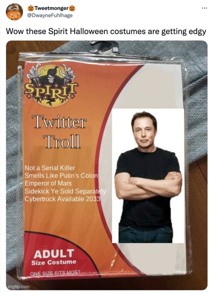 Spirit Halloween Costume Memes - Elon Musk Twitter Troll
