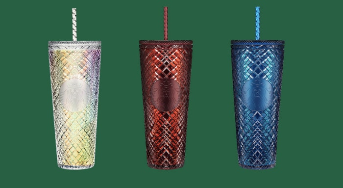 Starbucks Holiday Cups 2022 - Iridescent Jeweled Tumblers in White, Red, Blue