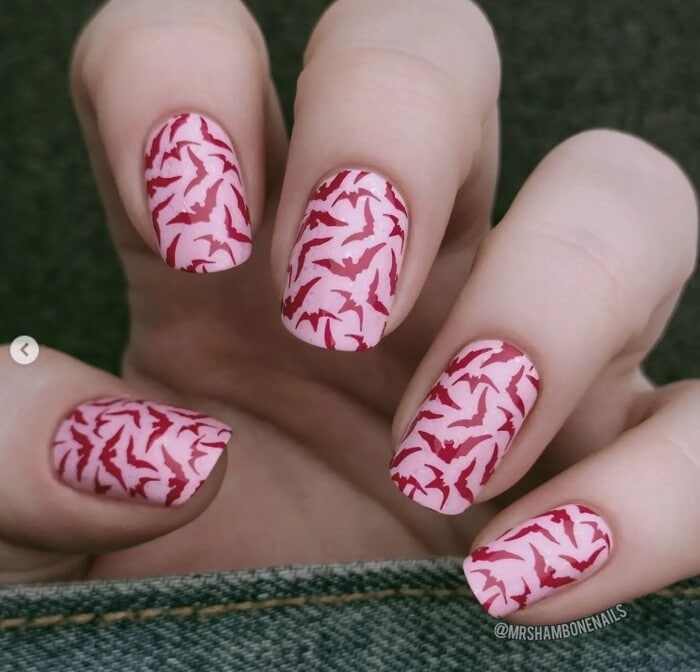 Bat Nail Art Ideas - Pink and Red Bats