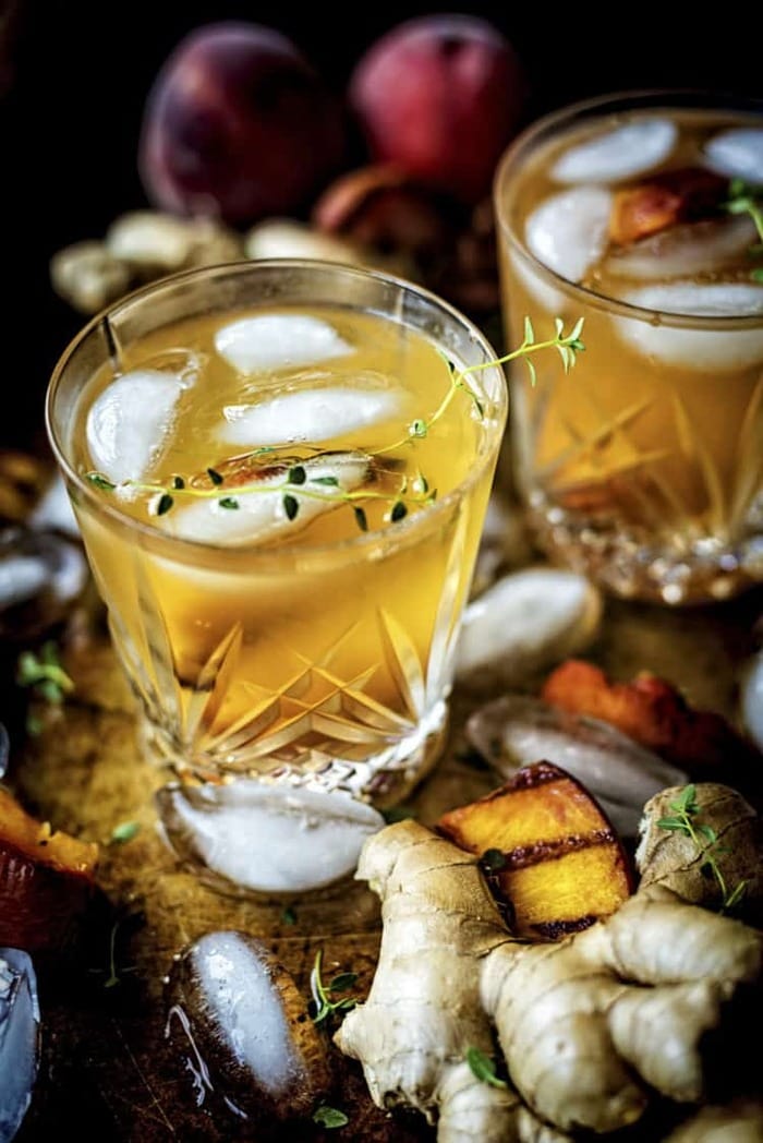 Bourbon Drinks - Grilled Peach Ginger Bourbon Cocktail