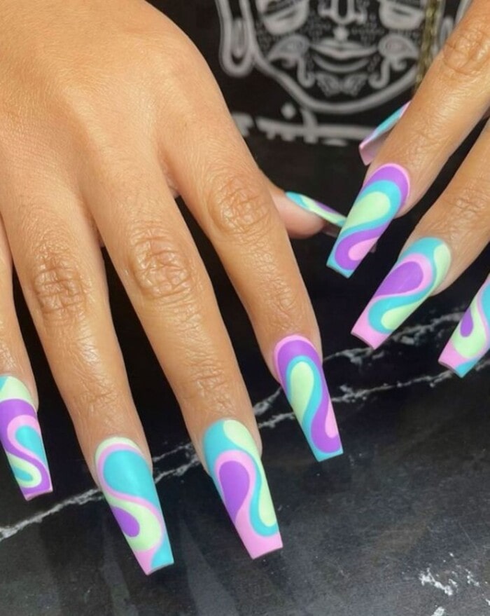 Coffin Nails - Swirly Hippie Coffin Nails